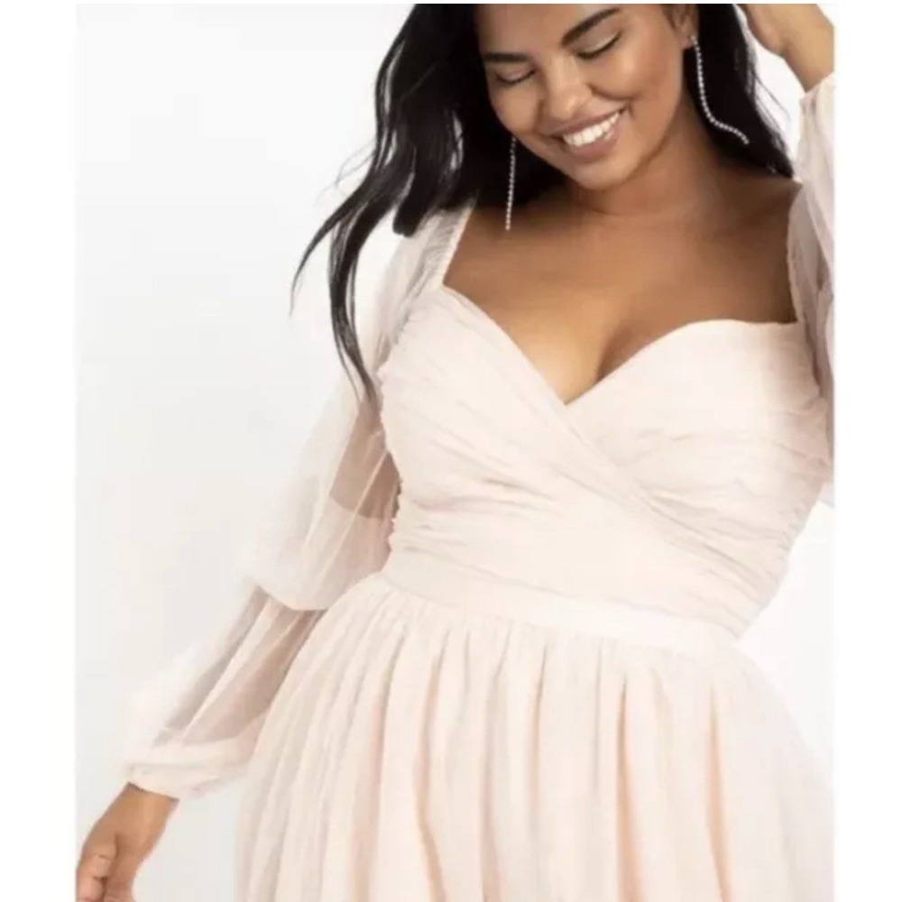 Nabela Noor x Eloquii Size 16 Tiered Puff Sleeve Tulle Midi Dress Blush‎ Pink - Picture 2 of 11